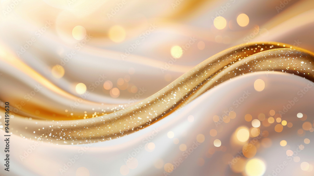 Aufkleber a mesmerizing abstract background of flowing gold and white waves, sparkling with soft bokeh, perfec