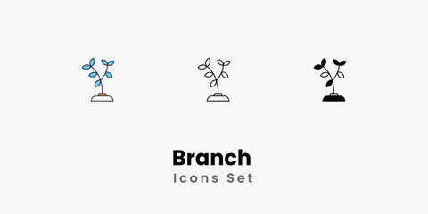 Branch  Icons thin line and glyph vector icon stock illustration