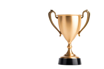 A shiny golden trophy on a black base, symbolizing victory and achievement in sports and competitions isolate on transparency background