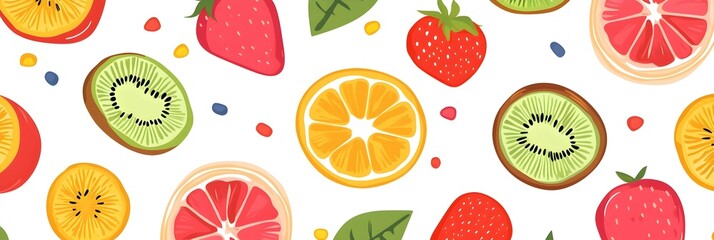 Colorful vector summer pattern with fruits illustration isolated on white background