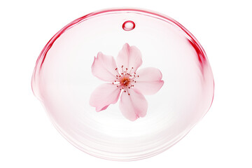 Cherry flower inside pink water bubble isolated on a transparent background.