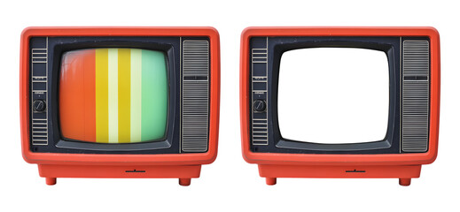 Set of retro TV boxes isolated on transparent background, cut out