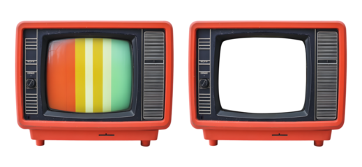 Set of retro TV boxes isolated on transparent background, cut out