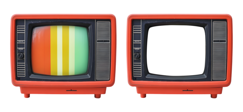 Set of retro TV boxes isolated on transparent background, cut out