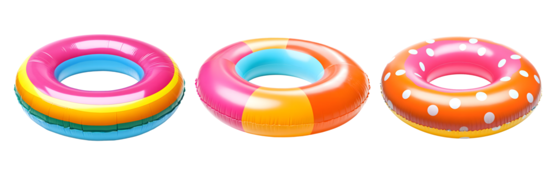 set of Colorful swim inflatable ring or rubber ring isolated on transparent background, cut out, summer vacation concept