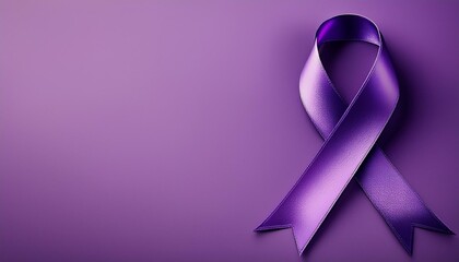 International Epilepsy Day. Purple ribbon on purple background. Alzheimer's disease, Pancreatic cancer, Hodgkin's Lymphoma awareness. World Lupus Day and world cancer. Banner. copyspace