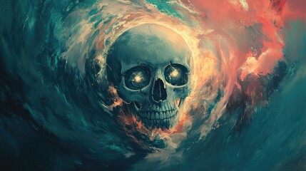 A Skull Emerging from a Swirling Abstract Background