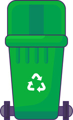 Open lid transportable container for storing, recycling and sorting used household glass waste. Empty trash can with recycle sign for glass bottles and shards. Stroked cartoon outline vector