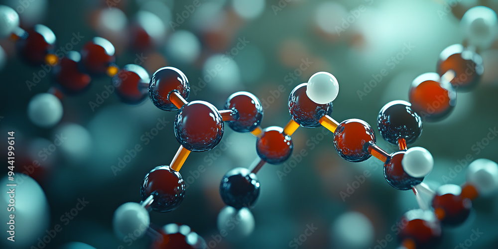 Poster visualizing the van der waals structure of tirzepatide molecule in a 3d model. concept 3d modeling, 