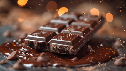 Melted Chocolate Bar with Chocolate Chips - Food Photography