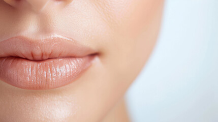 Fototapeta premium Close-up of beautifully soft and healthy lips, highlighting natural beauty and skincare radiance against a soft background.