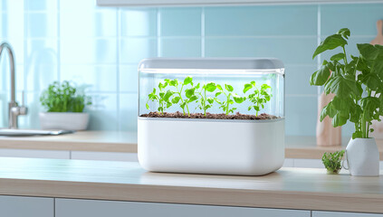 Fresh Lettuce Growing Indoors in Modern White Planter