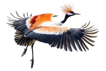 Fototapeta premium Grey Crowned Crane Bird, Flying on White Background, Photo Realistic, Wallpaper, Cover and Screen for Smartphone, Cell Phone, Computer, Laptop, 9:16 and 16:9 Format