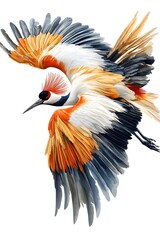 Obraz premium Grey Crowned Crane Bird, Flying on White Background, Photo Realistic, Wallpaper, Cover and Screen for Smartphone, Cell Phone, Computer, Laptop, 9:16 and 16:9 Format