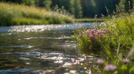 Naklejka premium Natural meadow in the mountains, wallpaper