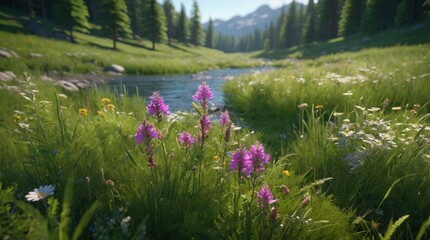 Obraz premium Natural meadow in the mountains, wallpaper