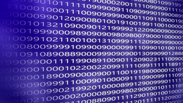 Abstract binary code background digits moving on the screen. Data, code, decryption and encoding concepts. Digital wall background with white numbers. 