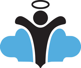 creative logo with a silhouette of a person with outstretched arms  vector illustration