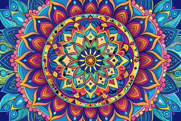 A beautifully crafted artistic mandala featuring vibrant and intricate patterns, presenting a rich tapestry of colors and shapes, perfect for decoration and design inspiration.
