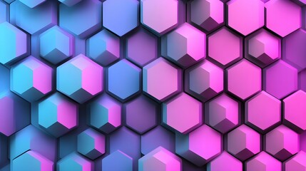 Hexagonal background with pink purple blue gradient hexagons, abstract futuristic geometric backdrop or wallpaper with copy space for text