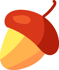 Ripe oak tree acorn. Hazelnut with cap. Simple color cozy illustration. Hand drawn cartoon vector isolated on white background