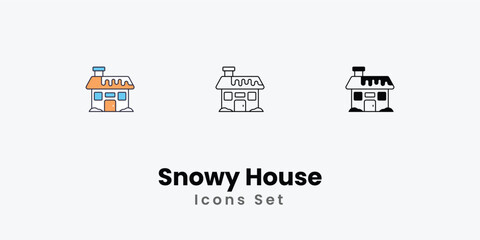 Snowy House Icons thin line and glyph vector icon stock illustration