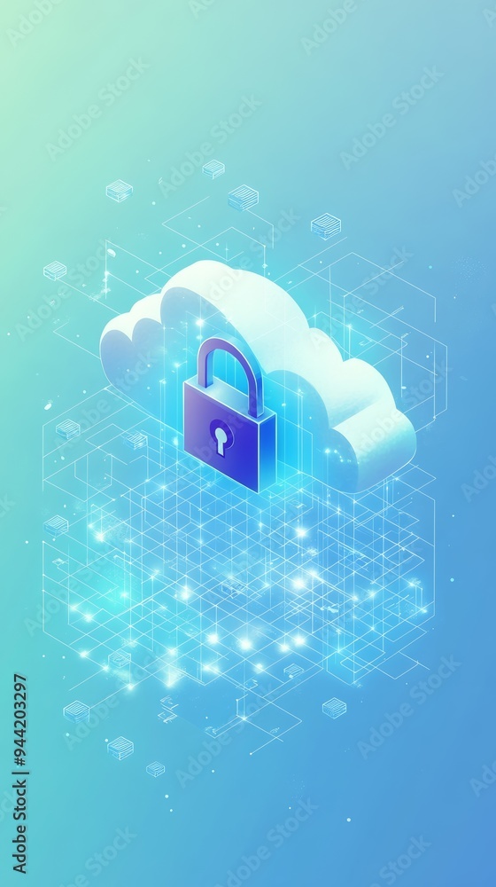 Aufkleber Abstract design with multiple shields and lock icons representing cyber security. Symbolizes data protection.