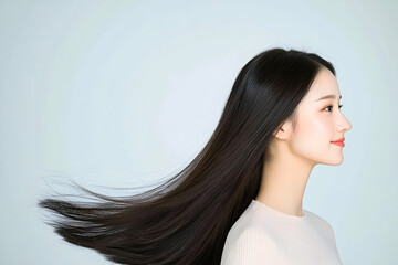 Young Woman with Flowing Hair and Gentle Expression