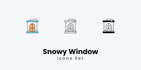 Snowy Window Icons thin line and glyph vector icon stock illustration