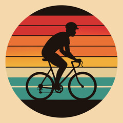 cat paw print Retro Cyclist Silhouette with Sunset Gradient and Vintage Colors