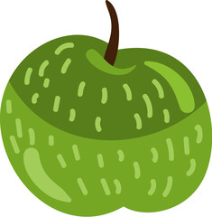Fragrant green apple. Sour healthy fruit. Simple color cozy illustration. Hand drawn cartoon vector isolated on white background