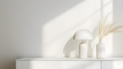 Modern white lamp on cabinet with clean wall mockup