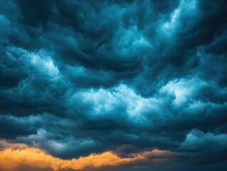 Obraz premium Dark clouds with the sun breaking through, stormy weather, dramatic lighting