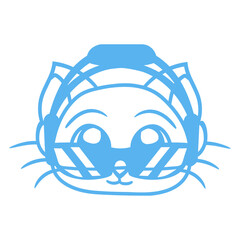 Cute Little Cat Pet Animal Kitten Head Enjoy Music DJ Cool Face Headphone Sunglasses Party Night Listen Loud Bass Sound Dancing Clubber Raver Comic Cartoon Fun Disco Club Band Concert Techno Discothek