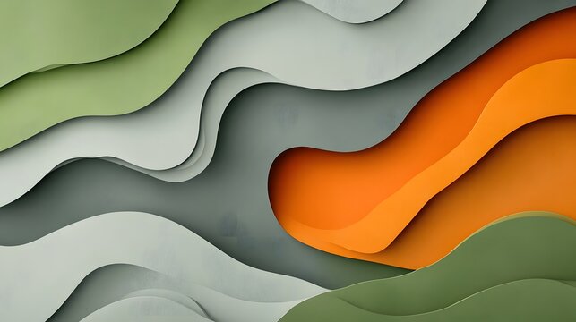 An abstract background featuring a selection of three colors green orange and grey with organic shapes and smooth lines