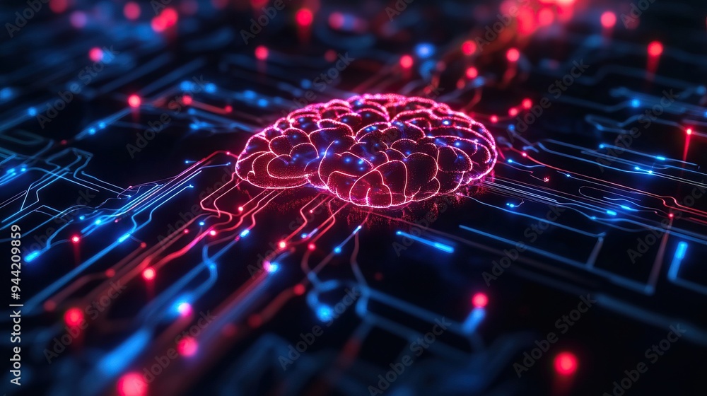 Aufkleber a vibrant digital brain composed of intricate circuits and luminous connections, symbolizing artific