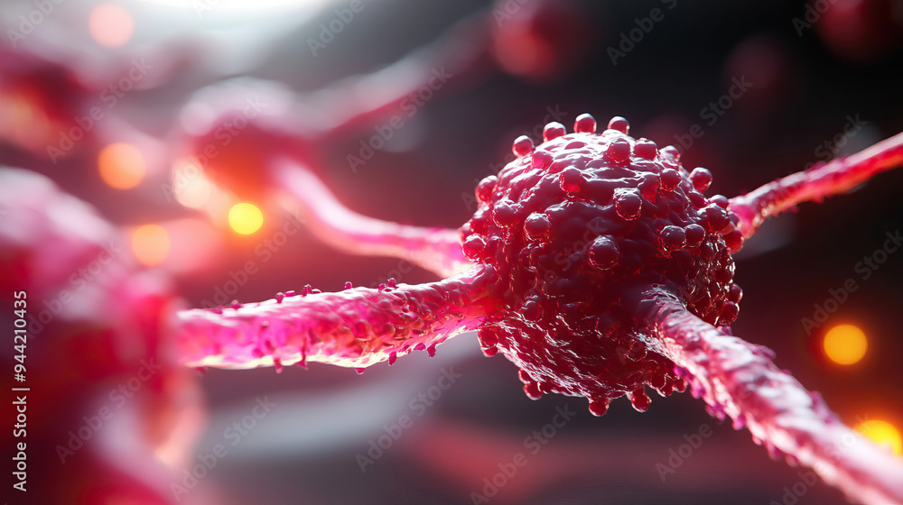 Poster close-up view of a microscopic cell with interconnected structures, highlighting detailed textures a