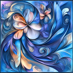 Abstract Oil Painting of Multi Color Floral Pattern With Swirls