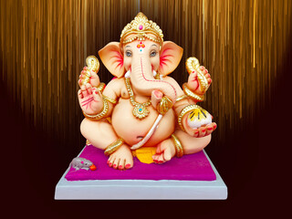 Photograph of Lord ganapati Idol, Happy Ganesh Chaturthi , Ganpati cutout on beautiful Background.