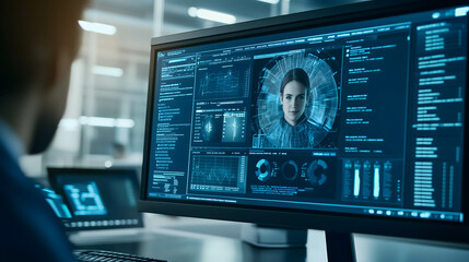 Software developer working on facial recognition using artificial intelligence