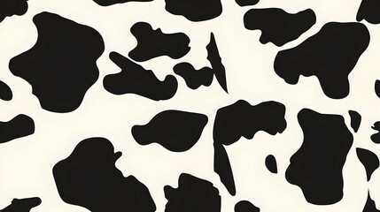 seamless pattern of cow skin, animal print texture, black and white patches background, wallpaper