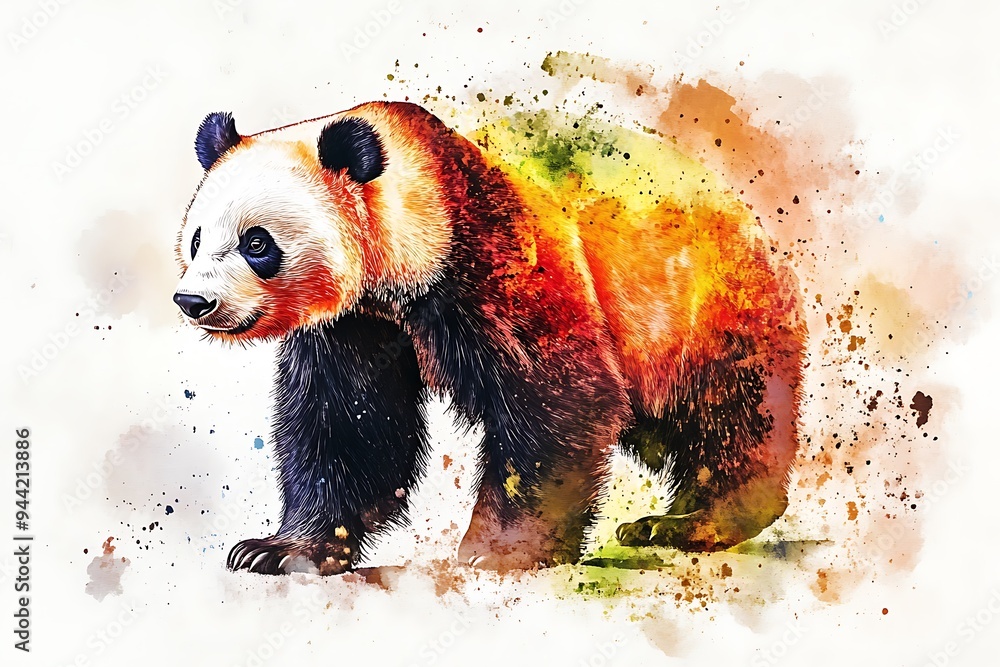 Sticker A colorful watercolor illustration of a panda, showcasing its unique features and vibrant artistic style.