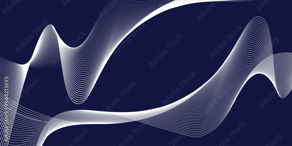 Poster abstract glowing wave lines on dark blue background. dynamic wave pattern. modern flowing wavy lines