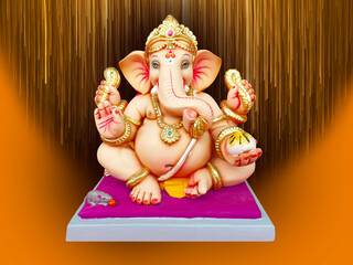 Photograph of Lord ganapati Idol, Happy Ganesh Chaturthi , Ganpati cutout on beautiful Background.