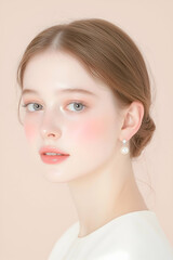 Fototapeta premium Elegant Young Woman with Natural Makeup and Pearl Earrings
