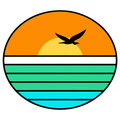 Retro Sunset Bird Silhouette 1980s-Inspired Vector Art