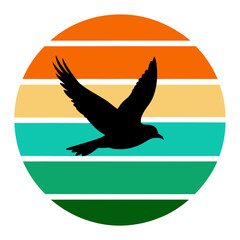 Naklejka premium Retro Sunset Bird Silhouette 1980s-Inspired Vector Art