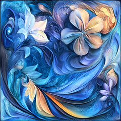 Abstract Oil Painting of Multi Color Floral Pattern w/ Swirls
