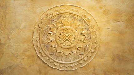 Obraz premium Soft earthy golden tan sandstone textured background with mandala decorations - copy space, frame