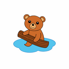 Bear Playing with Log in River Vector Art